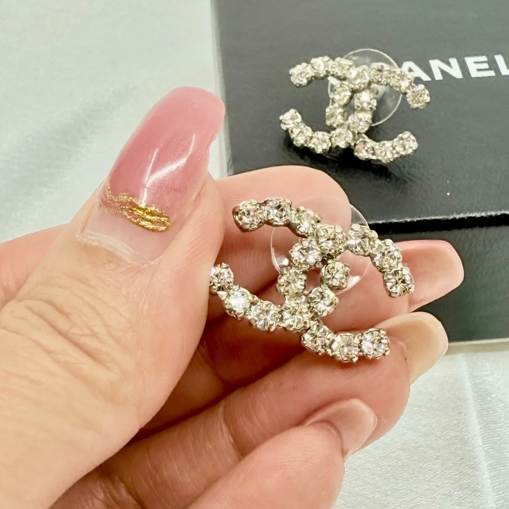 Chanel Large Silver Crystal CC Statement Earrings - Picture 4 of 11